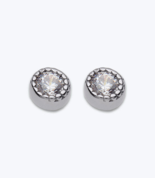 3mm Cubic Zirconia Milgrain Border Stud Earrings - LMSE 015