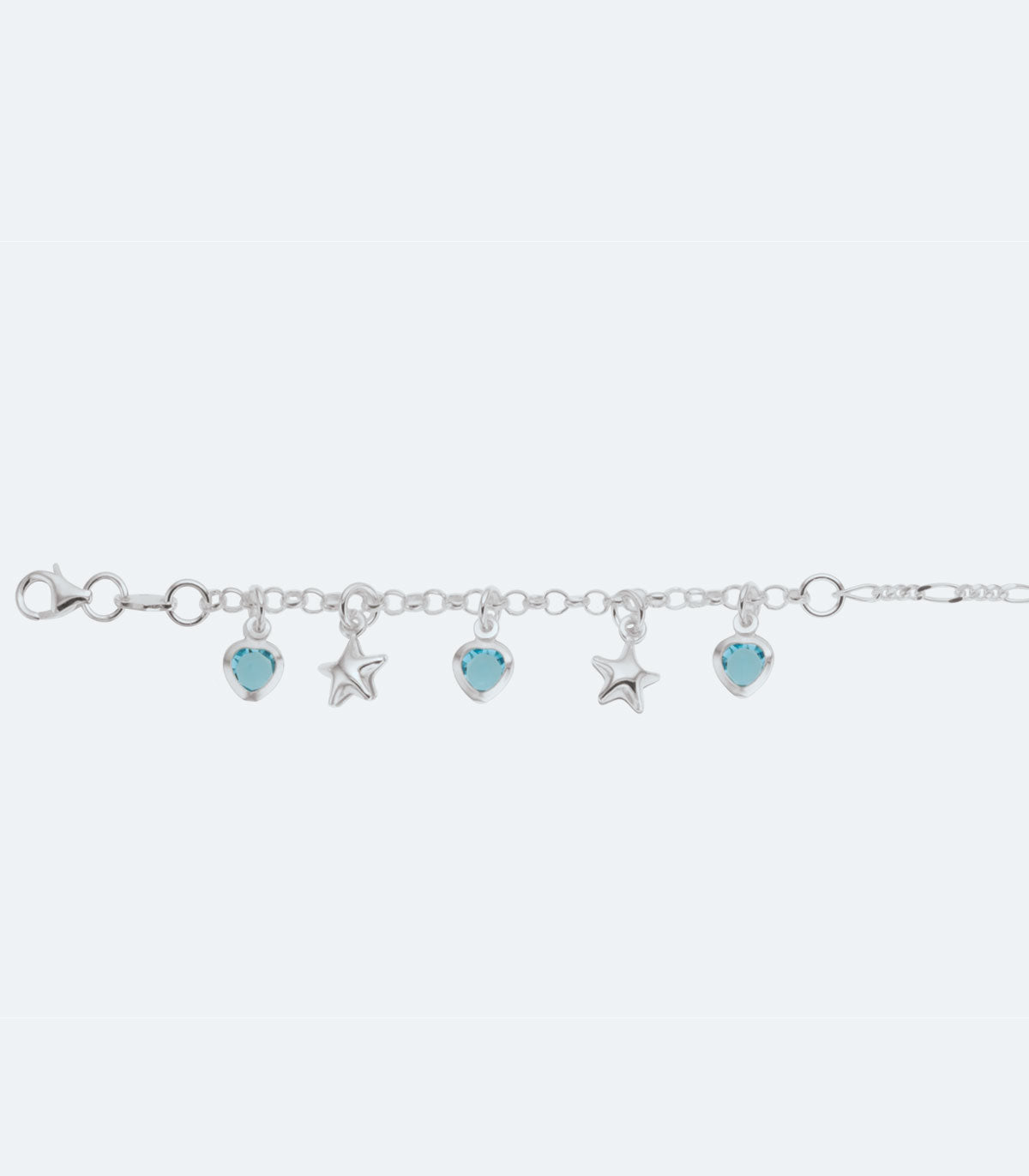 Sterling Silver Anklet With Hanging Stars and Hearts - SSAK 001