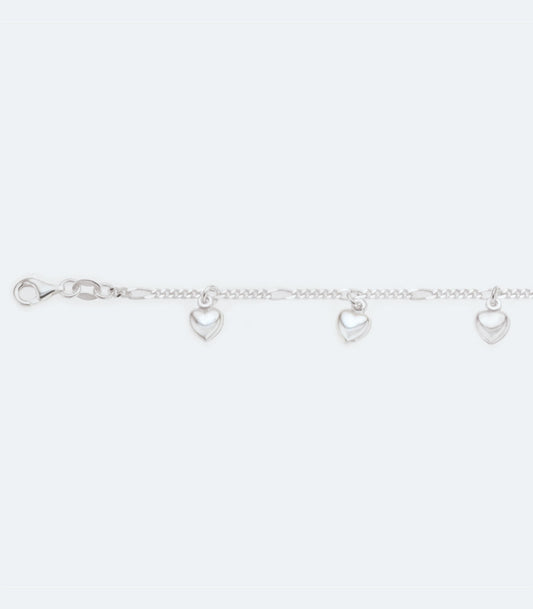 Sterling Silver Bracelet With Hanging Puffed Heart Charms - SSBR 020