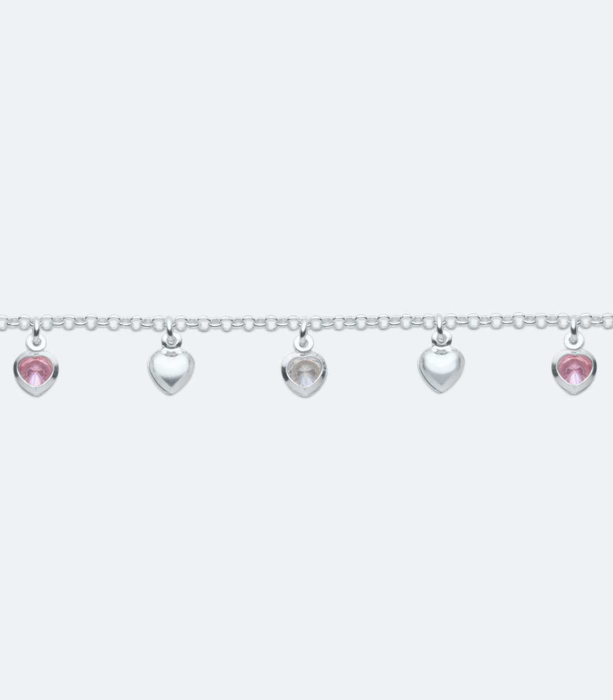 Fancy Pink Cubic Zirconia and Plain Hearts Bracelet - SSBR 270