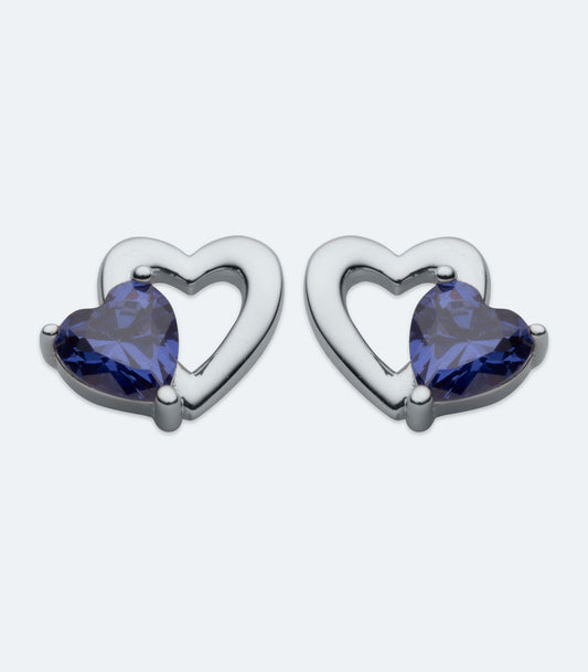 Open Heart with Tanzanite Blue Stone Earrings - SSER 401