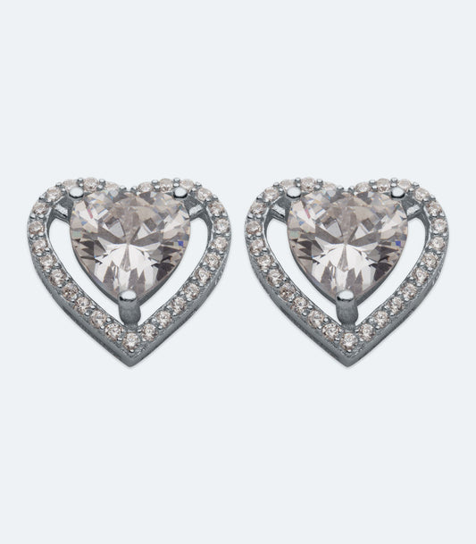 CZ Centre and Open Heart Earrings - SSER 409