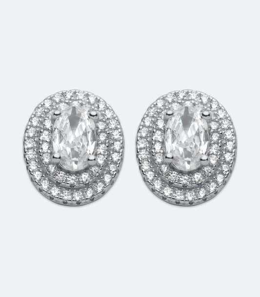 CZ Pave Oval Earrings - SSER 448