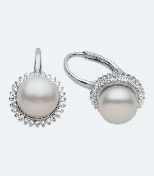 Pearl CZ Border Earrings - SSER 449