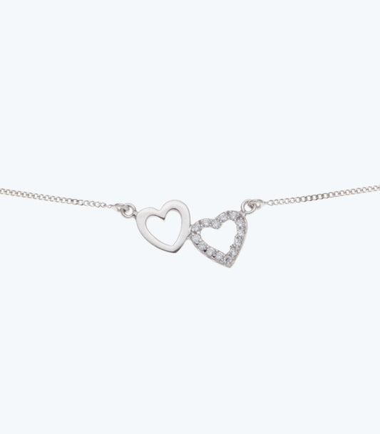 Sterling Silver Necklace With Double Open Hearts - SSFN 050