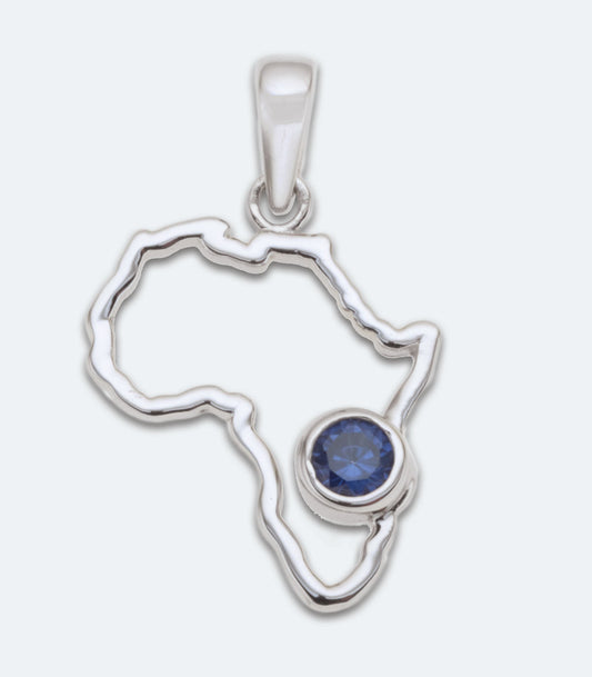 Open Map of Africa Blue CZ Stone Pendant - SSPD 230