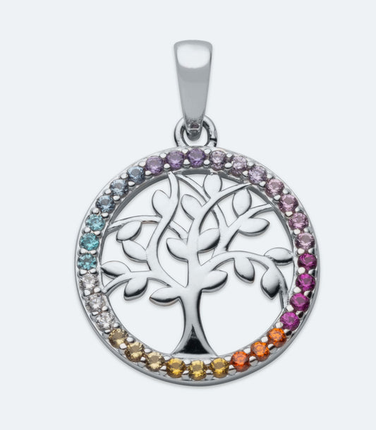 Multi Colour Border Tree of Life Pendant - SSPD 313