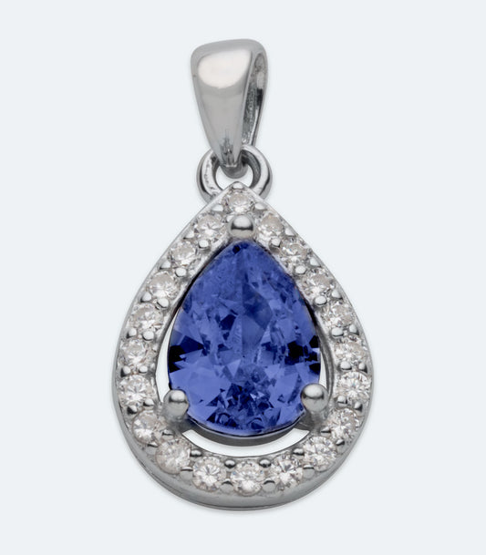 Teardrop Blue CZ Pendant - SSPD 323