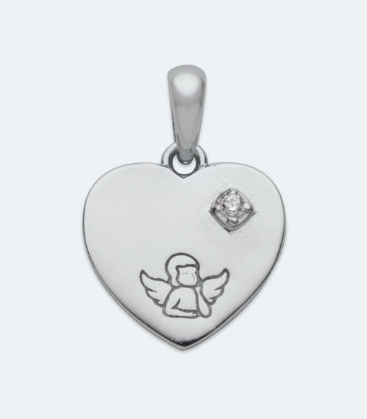 Plain Heart Disc with Angel and CZ Pendant - SSPD 329