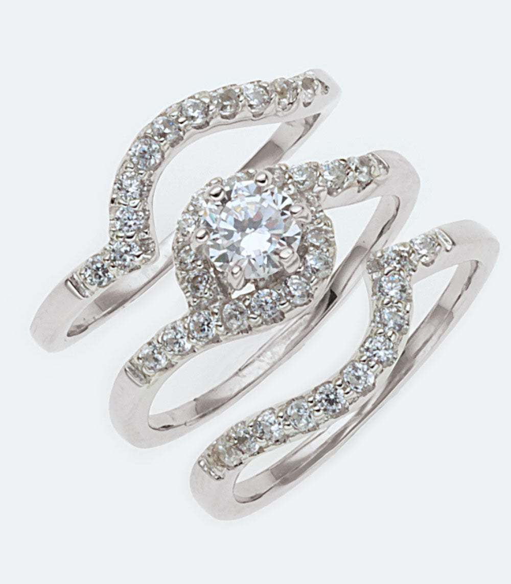 Cubic Zirconia Sterling Silver Bridal Ring Set - SSRG 043