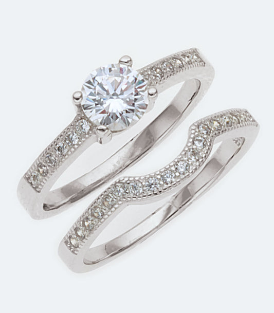 Fancy Cubic Zirconia Ring Wedding Set - SSRG 226