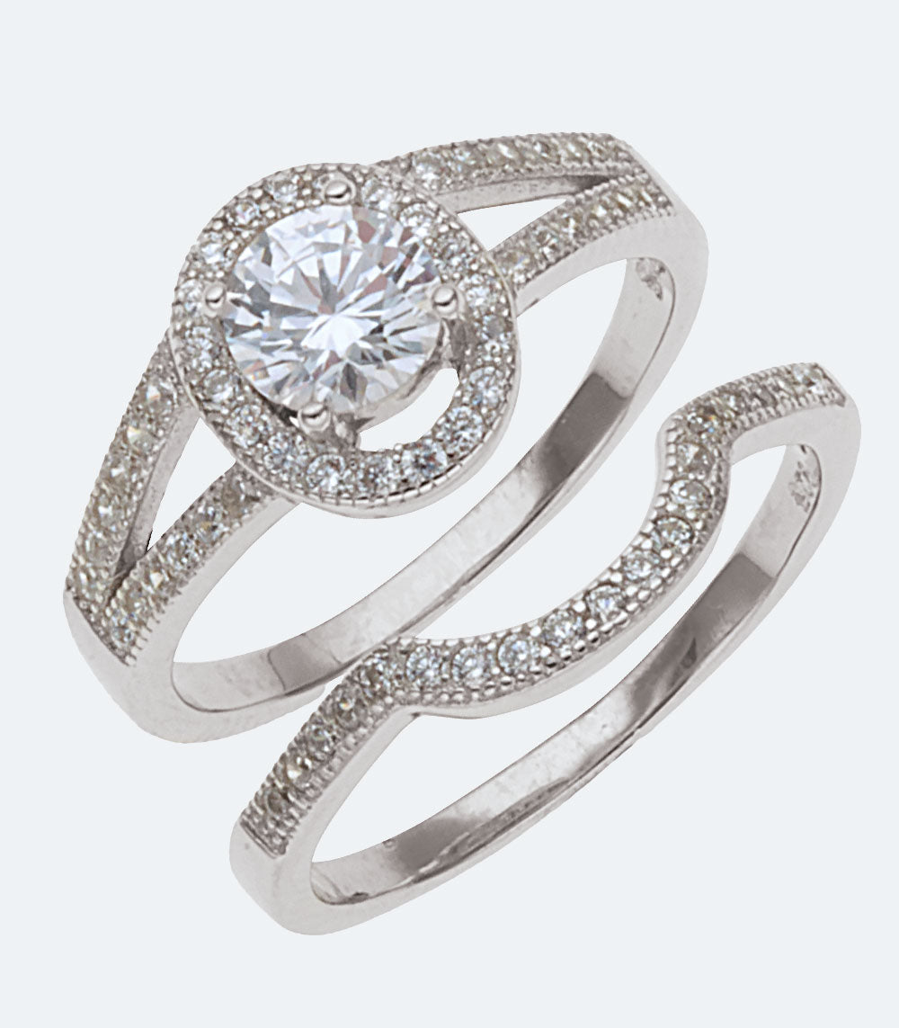 Cubic Zirconia Sterling Silver Bridal Ring Set - SSRG 230