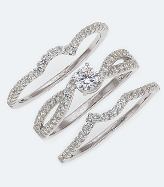 Cubic Zirconia Sterling Silver Bridal Ring Set - SSRG 310