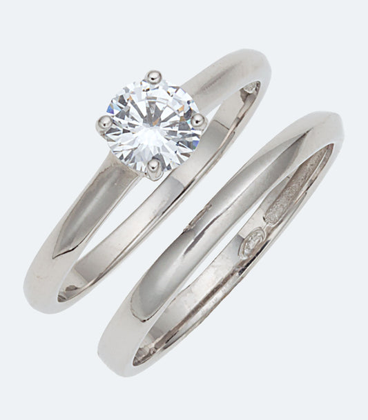Single CZ Wedding Silver Ring Set - SSRG 354