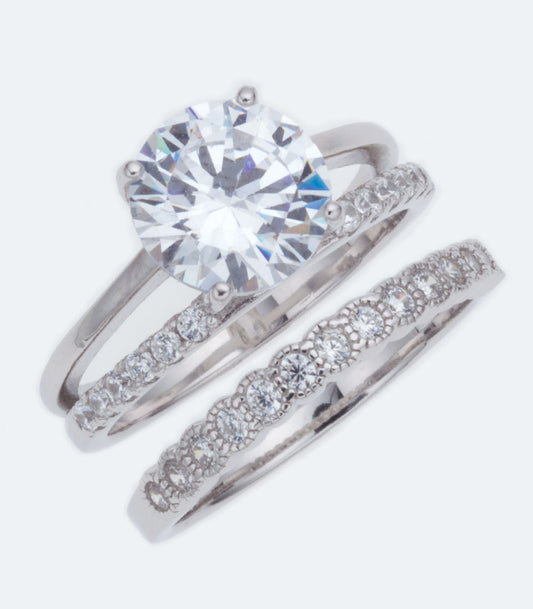 CZ Three Ring Wedding Ring Set - SSRG 357