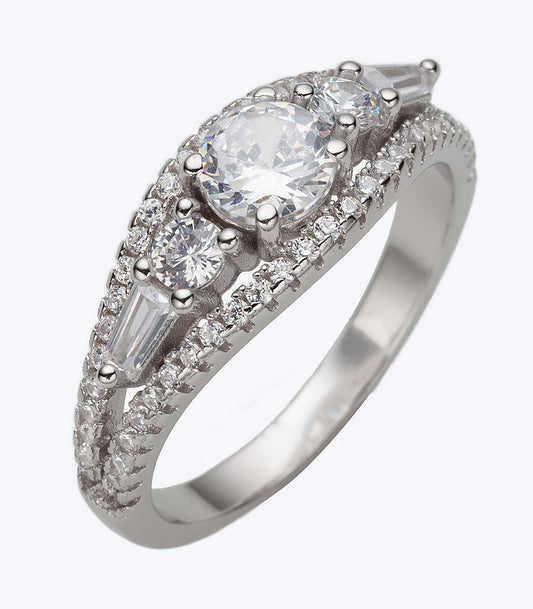 Fancy CZ with Border and Middle Stones Ladies Ring