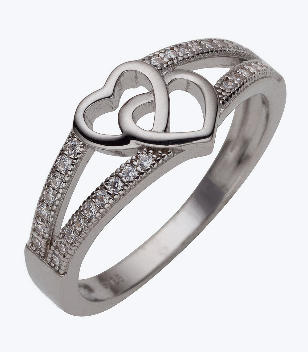 Interlocking Hearts with Eternity Band CZ Ladies Ring