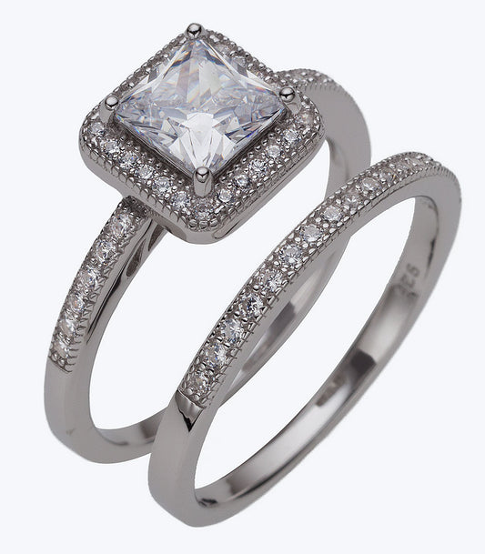 Square Stone CZ Wedding Set Ladies Ring