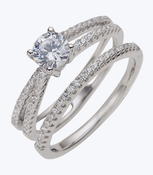 Solitaire with Band CZ Wedding Set Ladies Ring