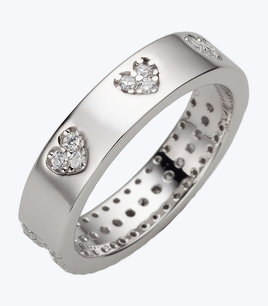 Hearts and Three Band CZ Eternity Ladies Ring