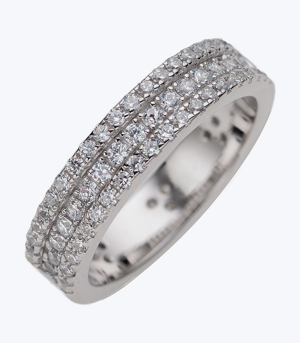 Hearts and Three Band CZ Eternity Ladies Ring