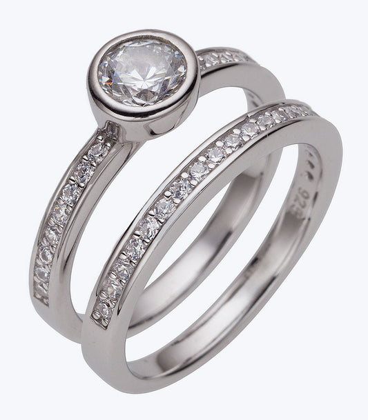 Round Stone with Eternity Band CZ Wedding Set Ladies Ring