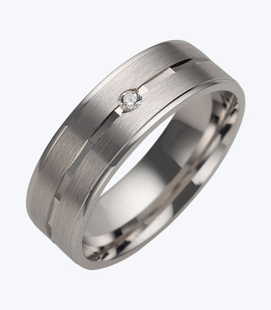 Gents Ring with Carved Band and 1 Cubic Stone