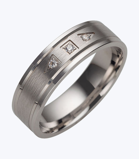 Gents Ring with 2 Lines, 3 Cubic Stones and Shapes