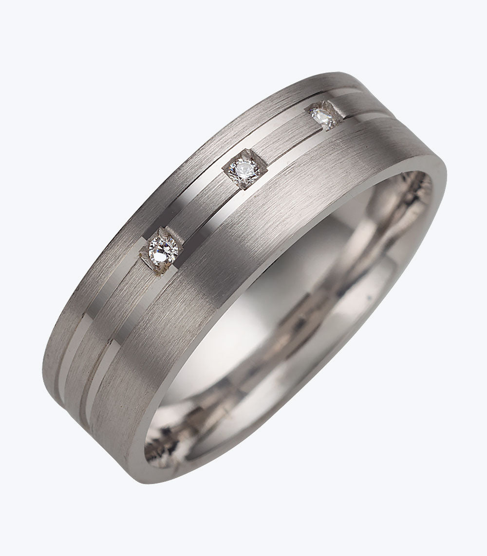 Gents Ring with 2 Lines and 3 Cubic Stones