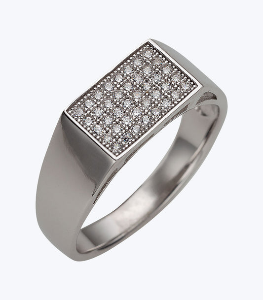 Silver Gents Ring with Rectangular Cubic Stone Shield - SSRGG 017
