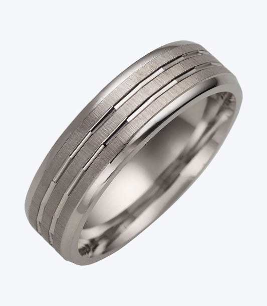 Gents Ring with 2 Carved Lines