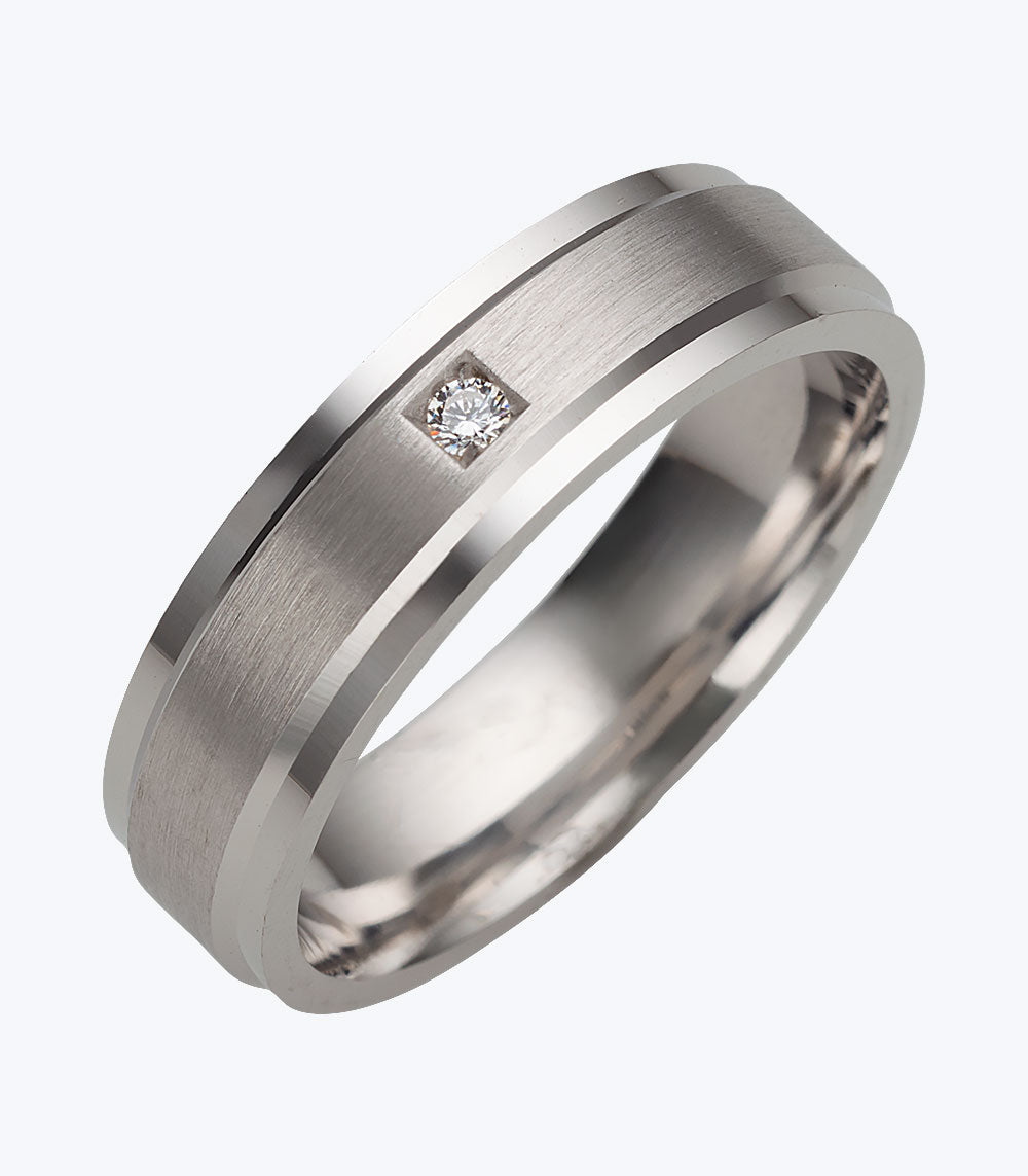 Gents Ring with Band and 1 Cubic Stone