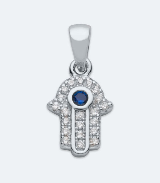 Blue Stone Silver Hamsa Pendant - SSRL 153