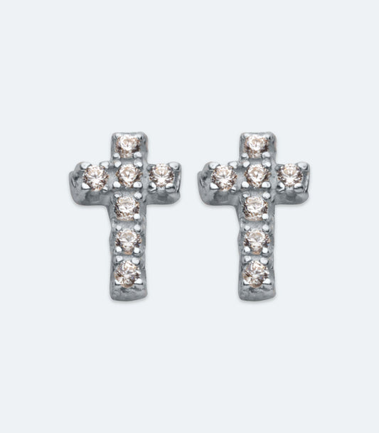 Small CZ Silver Cross Earrings - SSRL 174