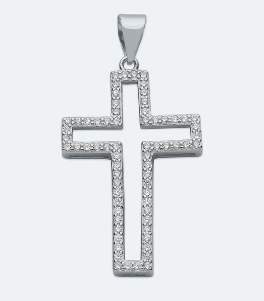 Open CZ Silver Cross Pendant - SSRL 182