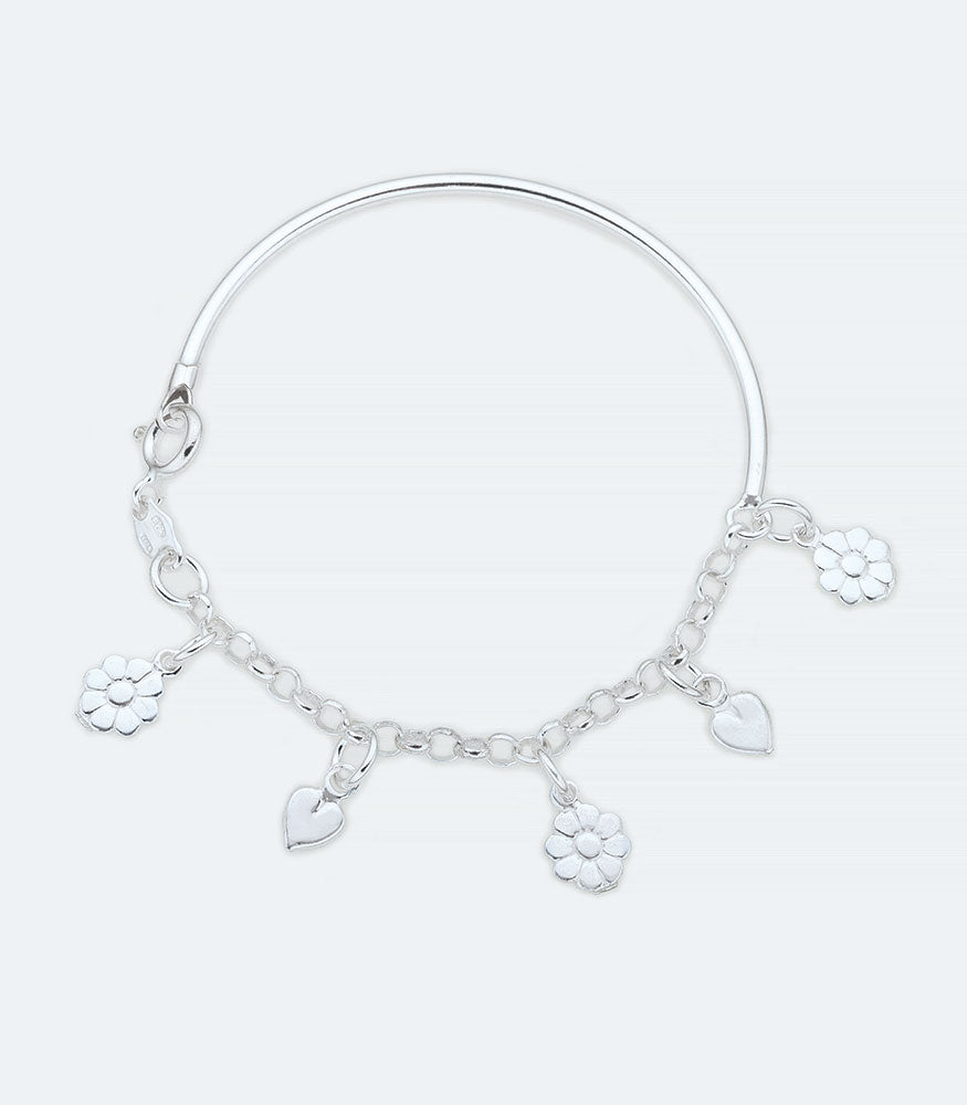 Silver Baby Bangle with Flower Charms