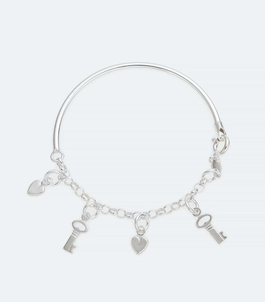 Silver Baby Bangle with Heart Lock and Keys