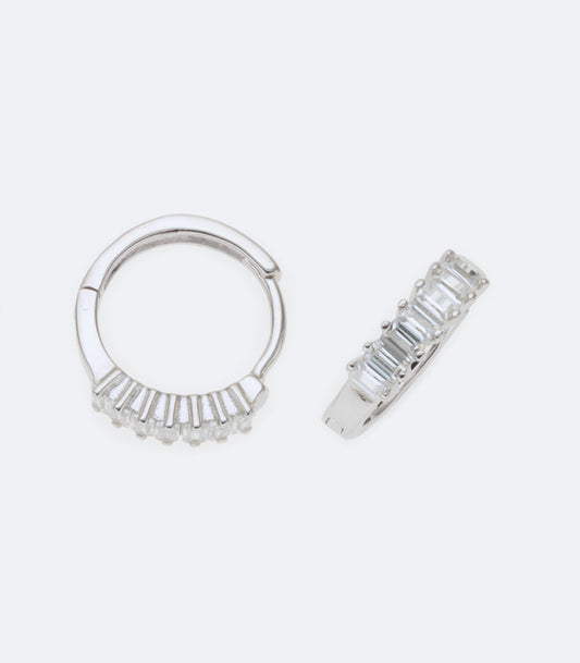 Sterling Silver Huggie Earrings With Cubic Zirconia - MSER 040