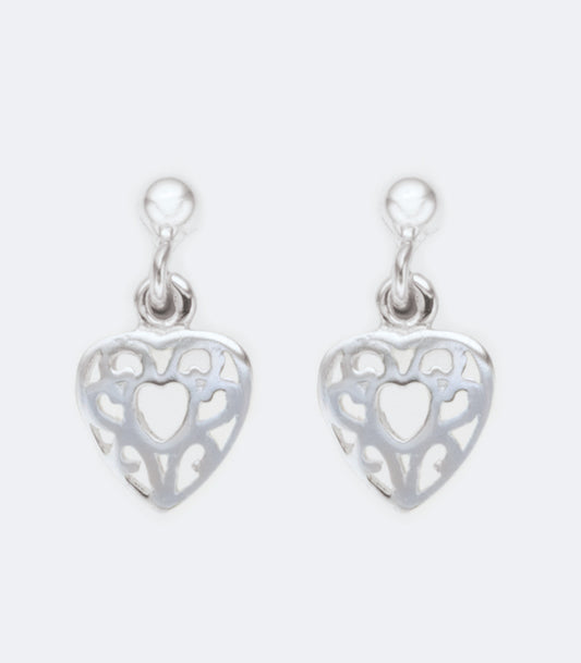 Heart Shaped Sterling Silver Mozaic Drop Earrings