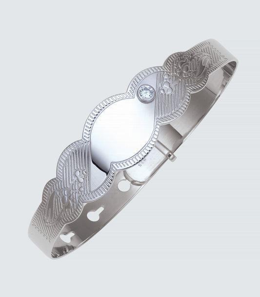 Engraved Kids 001 Sterling Silver Bangle Clear CZ