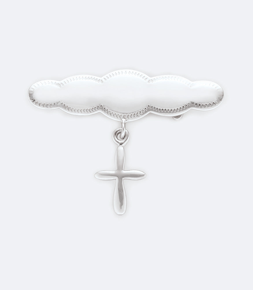 Sterling Silver Engravable Baby Brooch with Cross