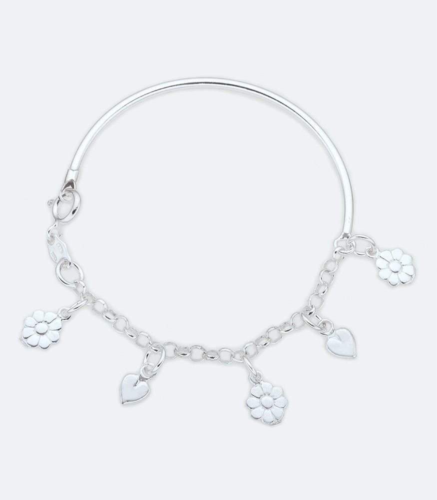 Flower and Heart Kids Sterling Silver Bracelet