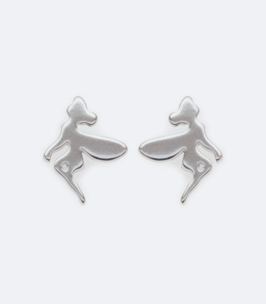 Plain Tinkerbell Shaped Sterling Silver Stud Earrings