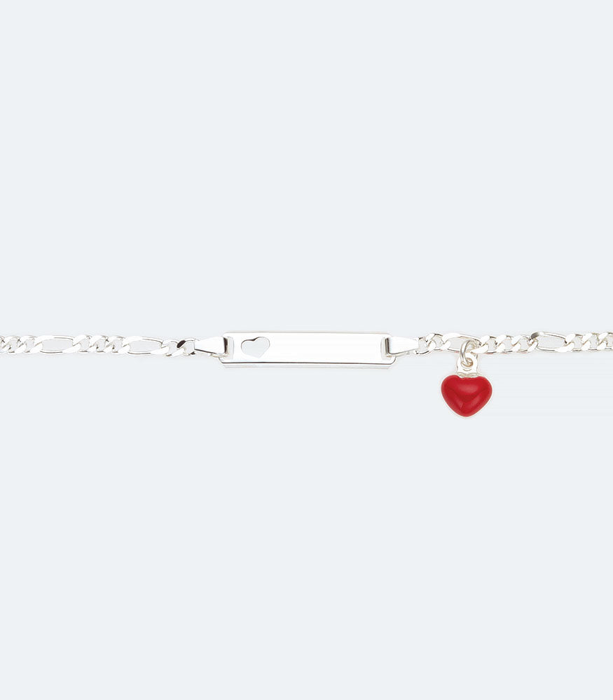 Sterling Silver ID Bracelet with Red Heart Charm - SKID 001