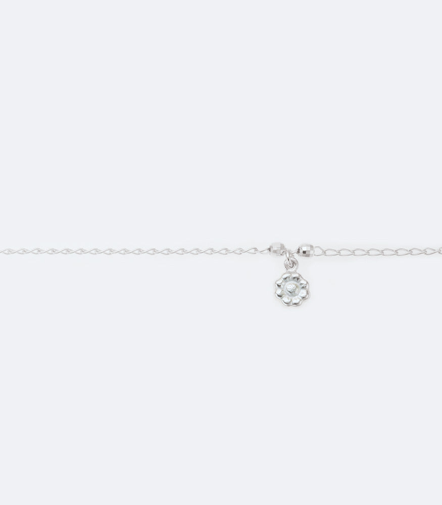 Sterling Silver Anklet With Hanging Flower - 24cm