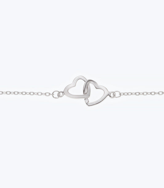 Double Heart Silver Anklet  - 23cm