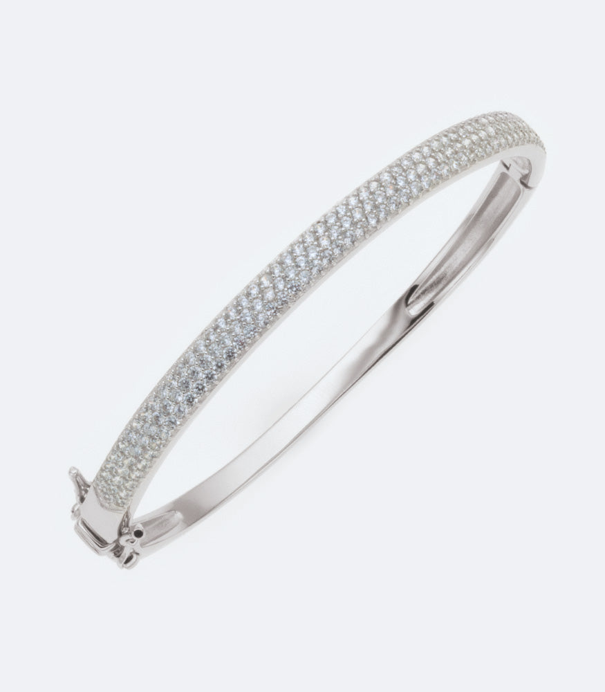 Half Round 005 Sterling Silver Bangle With Cubic Zirconia