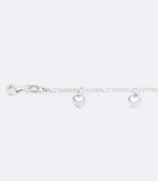 Fancy 020 Sterling Silver Bracelet With Hanging Puffed Heart Charms