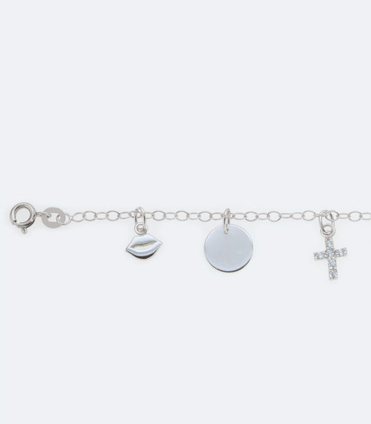 Fancy Sterling Silver Bracelet With Multi Hanging Charms