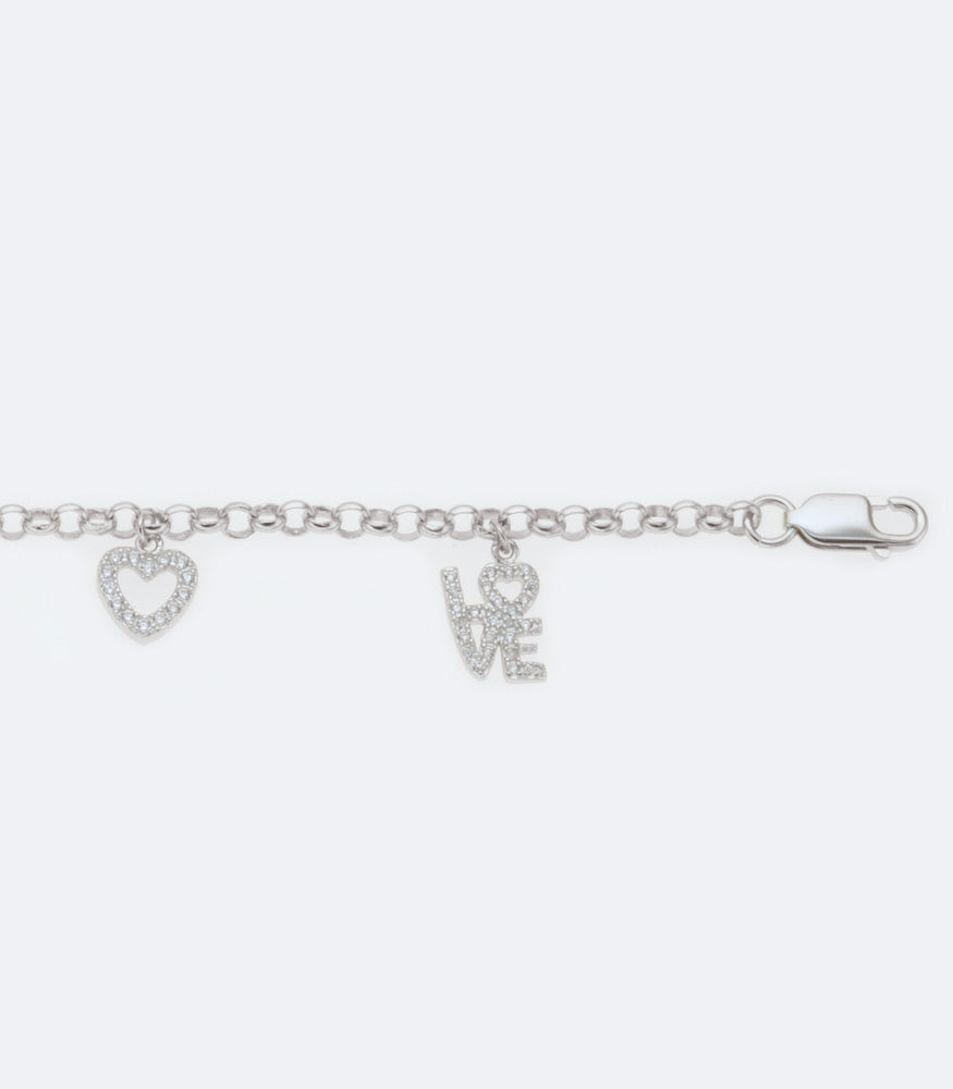 Rhodium Bracelet With 5 Cubic Zirconia Hanging Charms